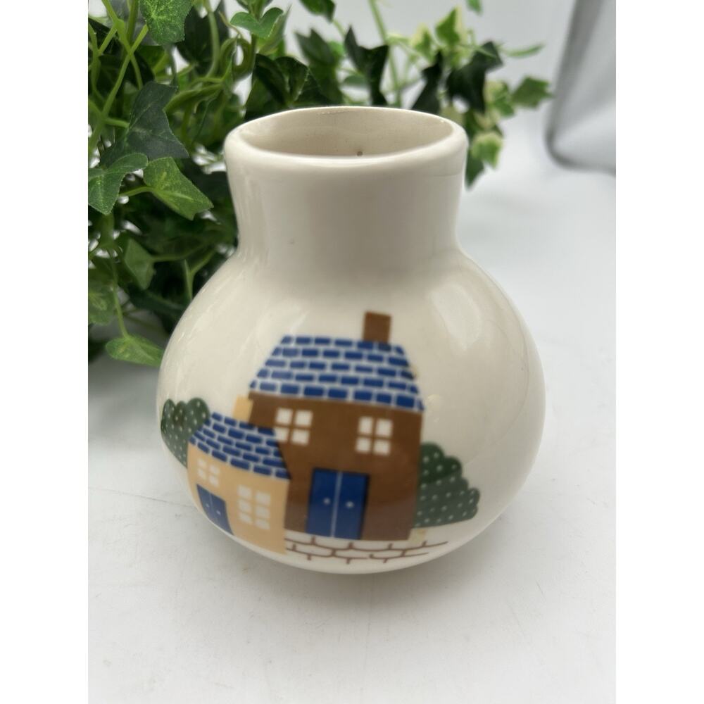 Vintage Small Yellow Brown Farmhouse Speckled Ceramic Bud Vase From Japan